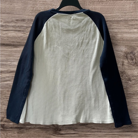 Aeropostale Navy Blue and Beige Waffle Knit Long Sleeve Logo Thermal Top Size XL - Picture 4 of 8